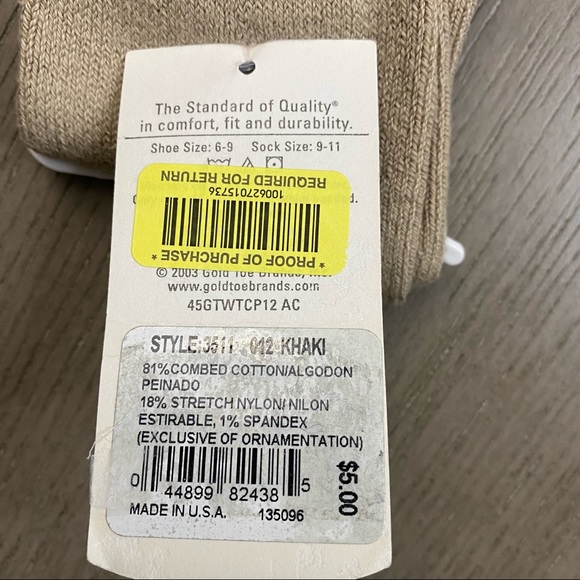 NOS 2003 Gold Toe Khaki Size 9-11 Socks Made in U.S.A. - Picture 2 of 4